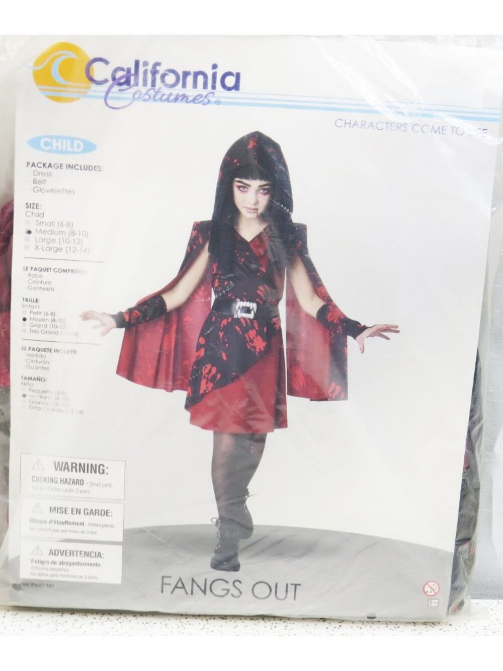 NWT California Costumes Fangs Out Vampire Girls Costume Child Medium 8-10 Dress